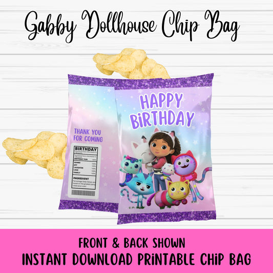 Gabby's Dollhouse Chip Bag Template, Printable Gabby Birthday Party Favors, Dollhouse Snack Bag Wrapper, Instant Download