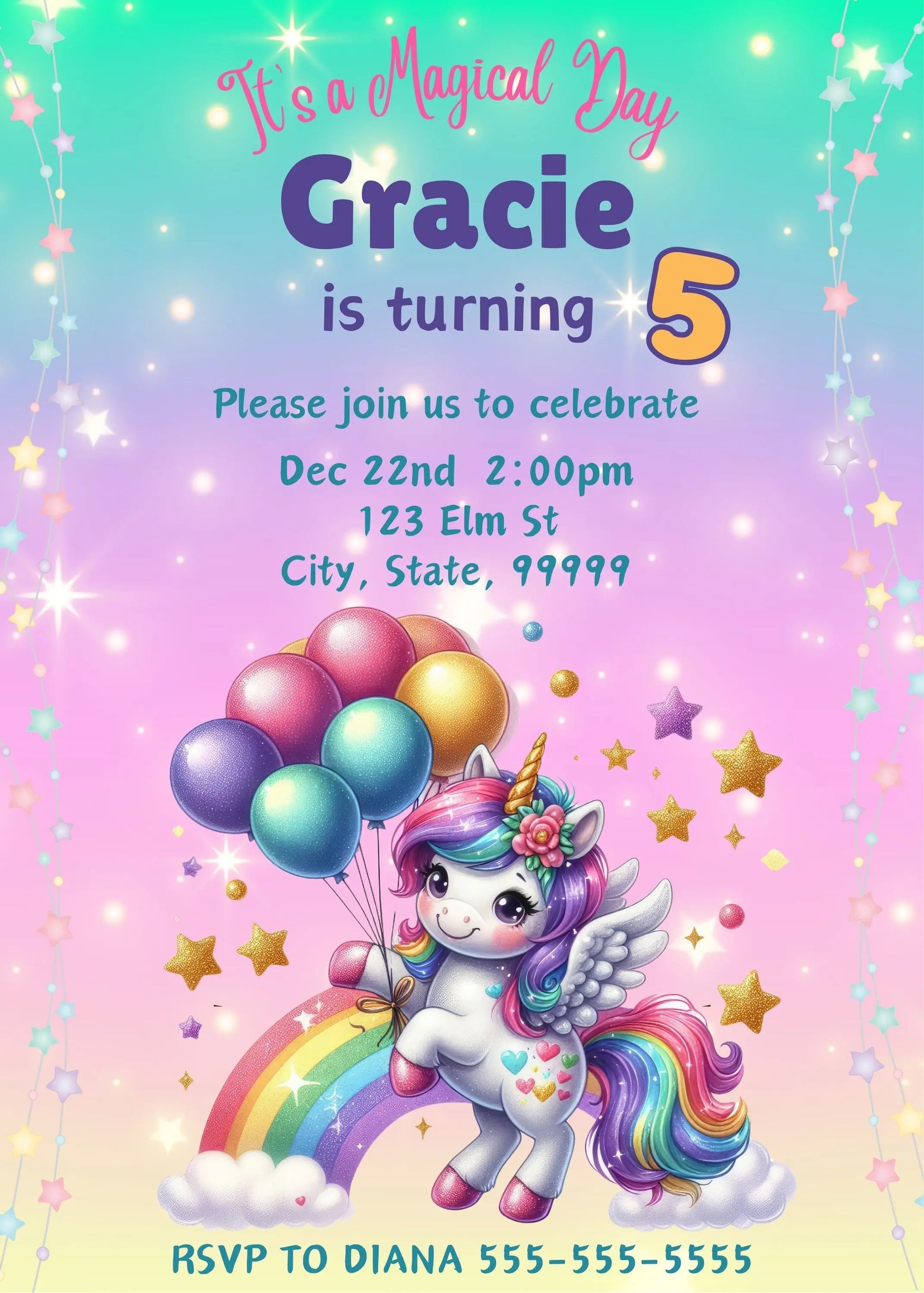 pastel unicorn birthday invitation 