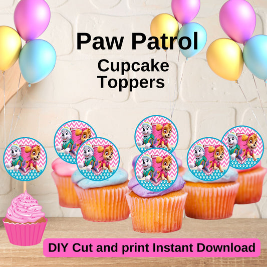 Paw Patrol Skye Everest Cupcake Toppers, Printable Paw Patrol Birthday Party Decorations, Instant Download, Puppy Cupcake Picks