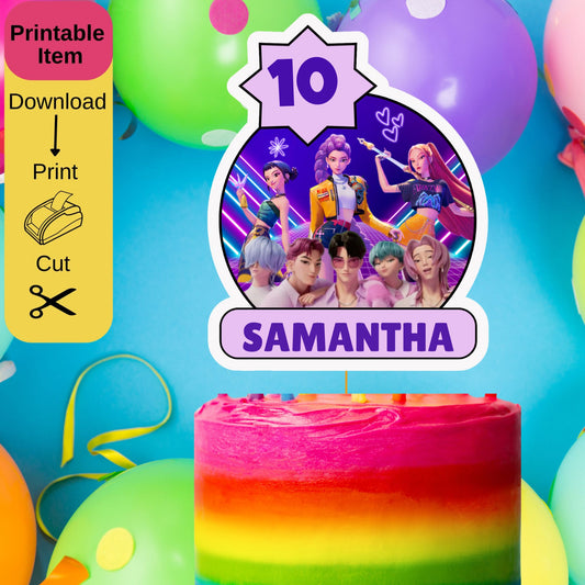 Editable K-Pop Demon Hunters & Saja Boys Cake Topper Template | Instant Digital Download for Canva | Personalized Kpop Birthday Party Decor