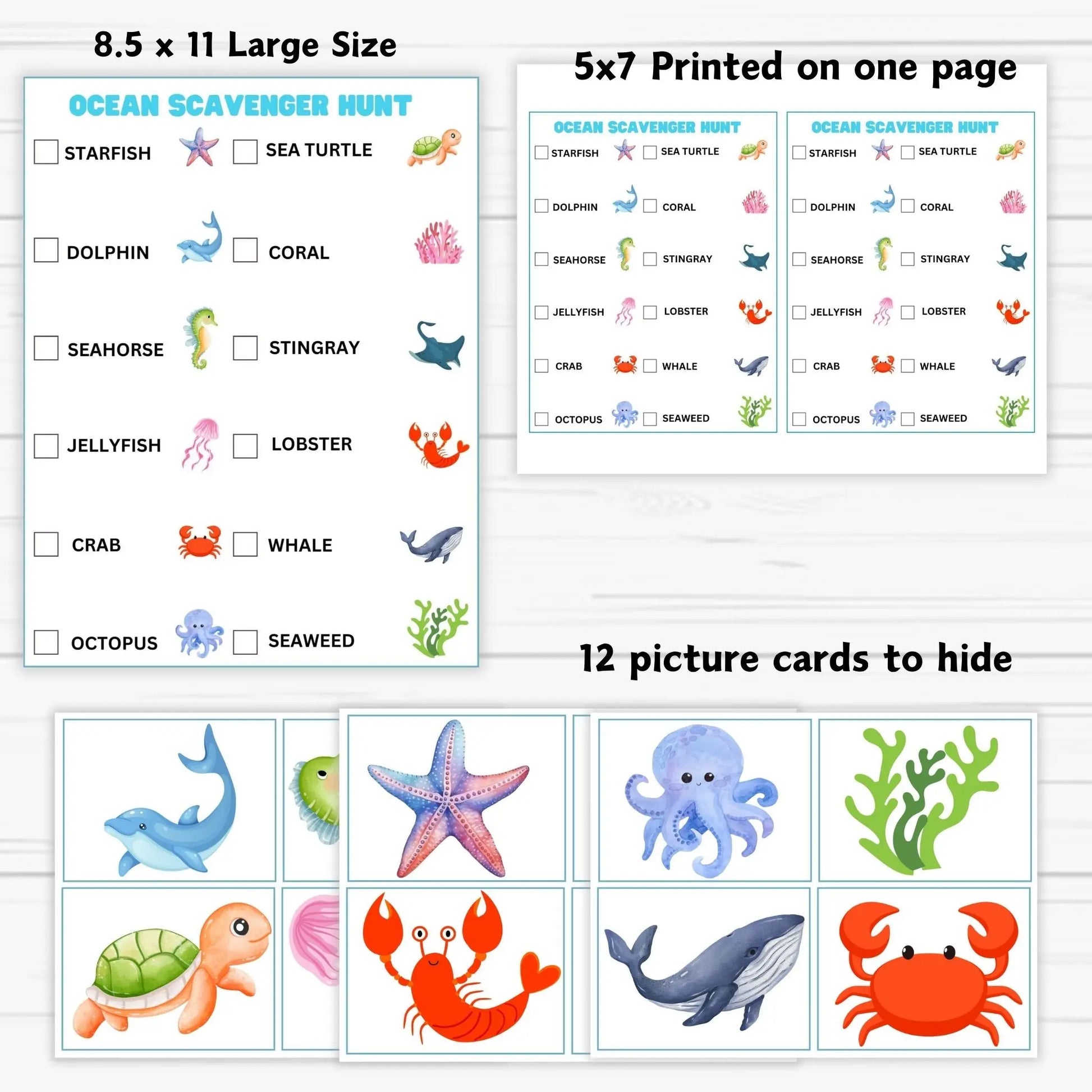 Preschool Activity, Digital Download, Sea Creature Search, Indoor Scavenger Hunt, Beach Game for Kids, Summer Activity, Ocean Treasure Hunt, 
