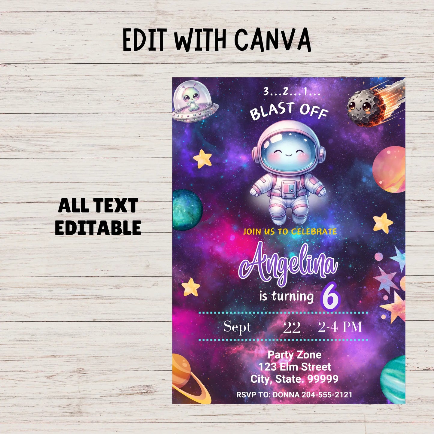  3 2 1 Blast Off, Space-tacular, Out of This World, First Trip Around the Sun (for 1st bday), Reach for the Stars, Mission: [Name]’s Birthday, Galaxy Girl, Space Cowgirl, Star gazing.