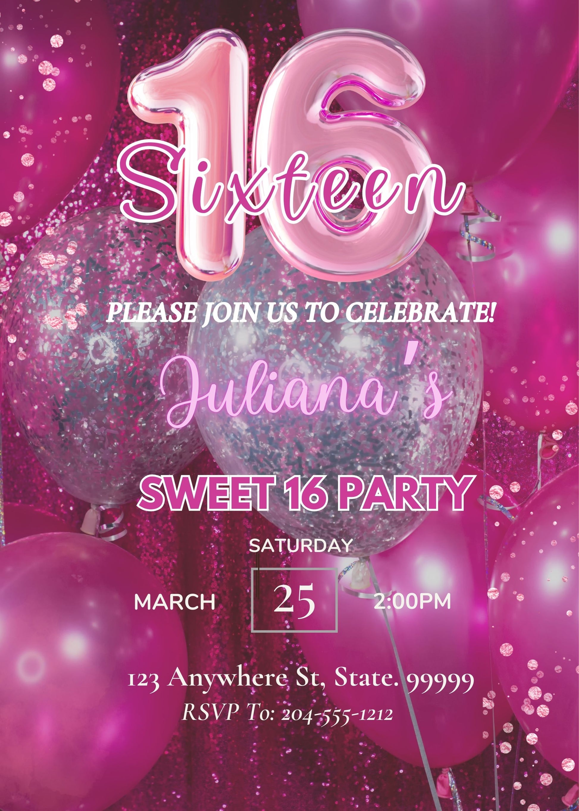 cute pink girls sweet 16 party invite 