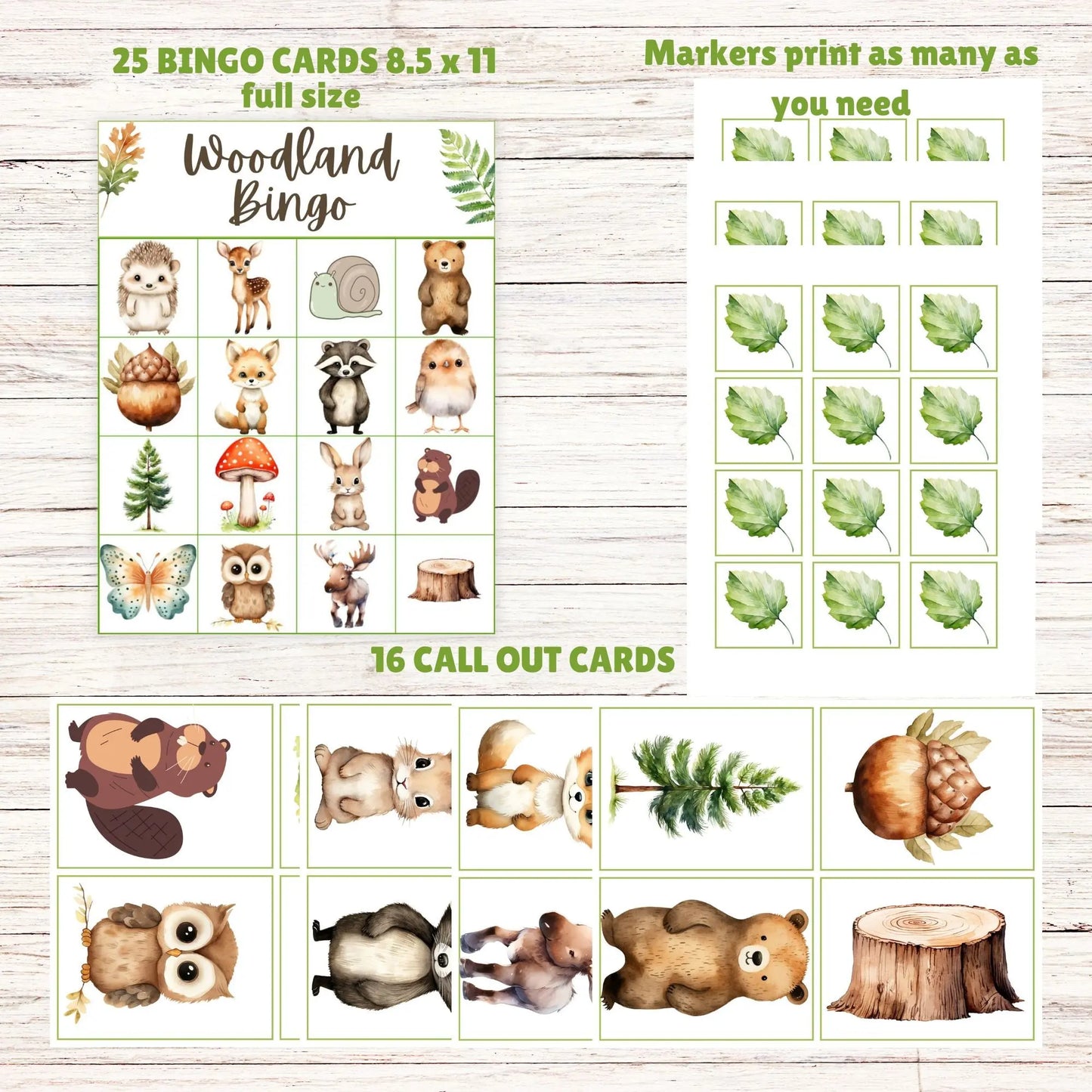 cute woodland bingo game for parties  