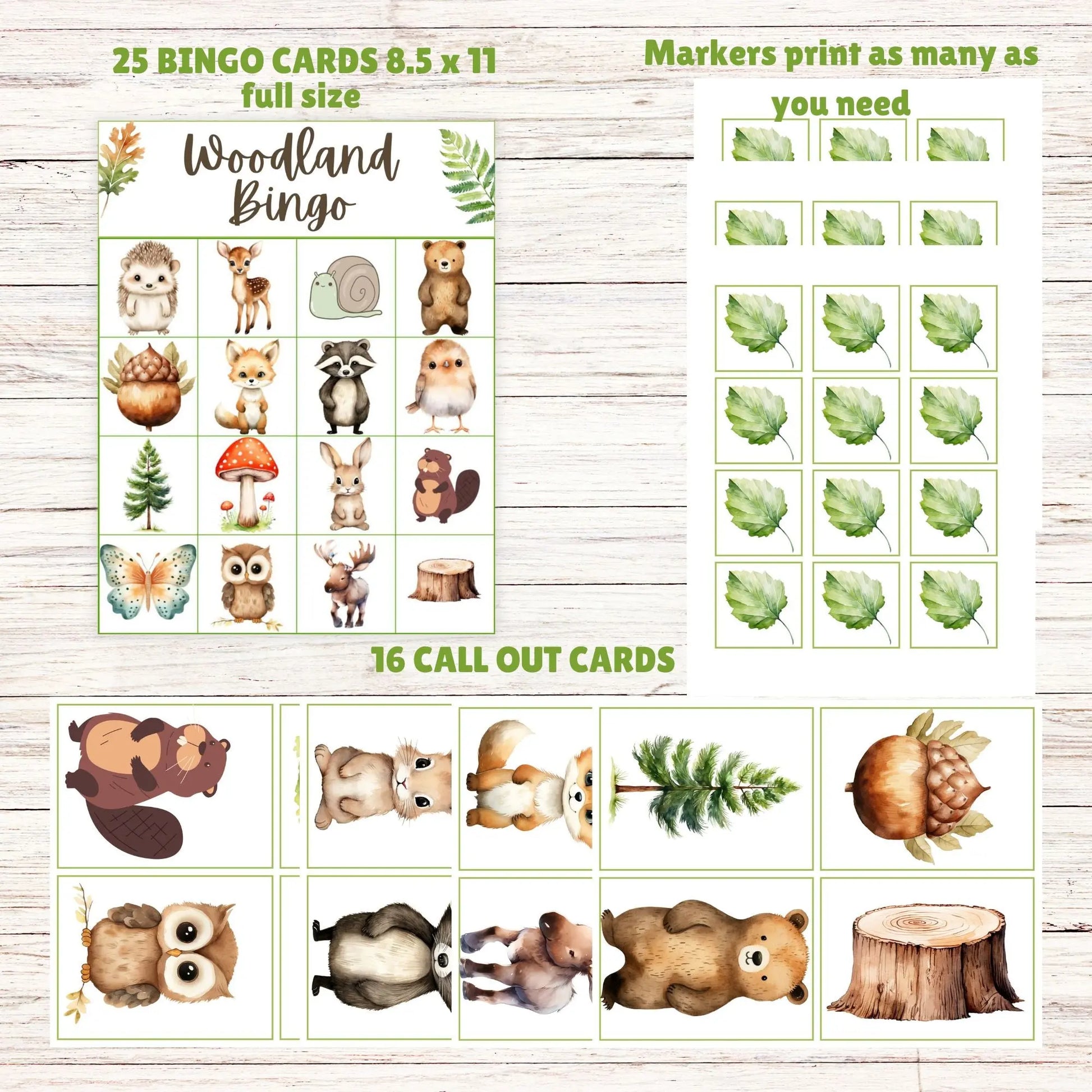 cute woodland bingo game for parties  