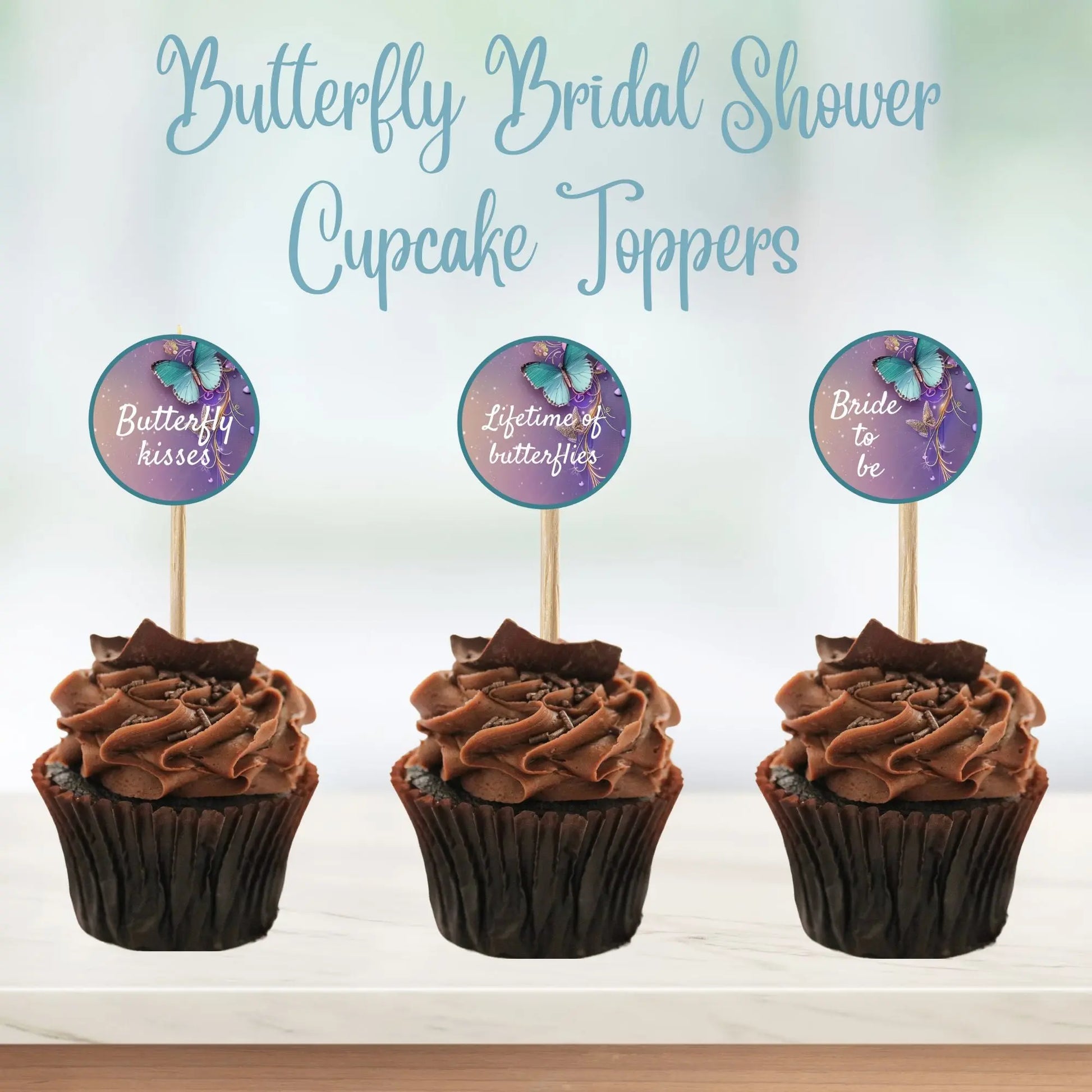 Cute Butterflies Bridal Shower Cupcake Toppers - Printable Lifetime of Butterflies Cupcake Toppers