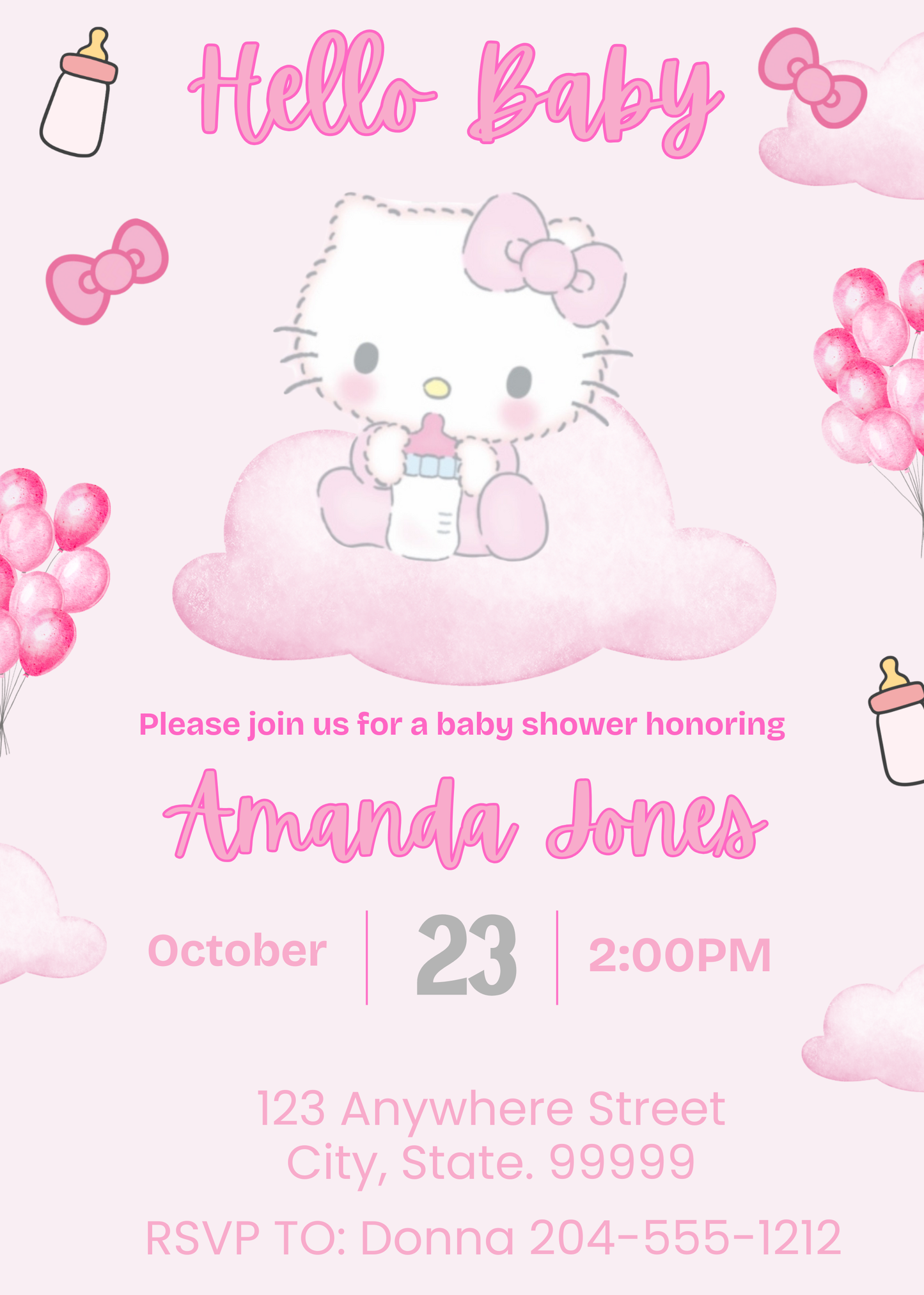 Kitten Theme, Digital File, DIY Invitation, Modern Baby Shower