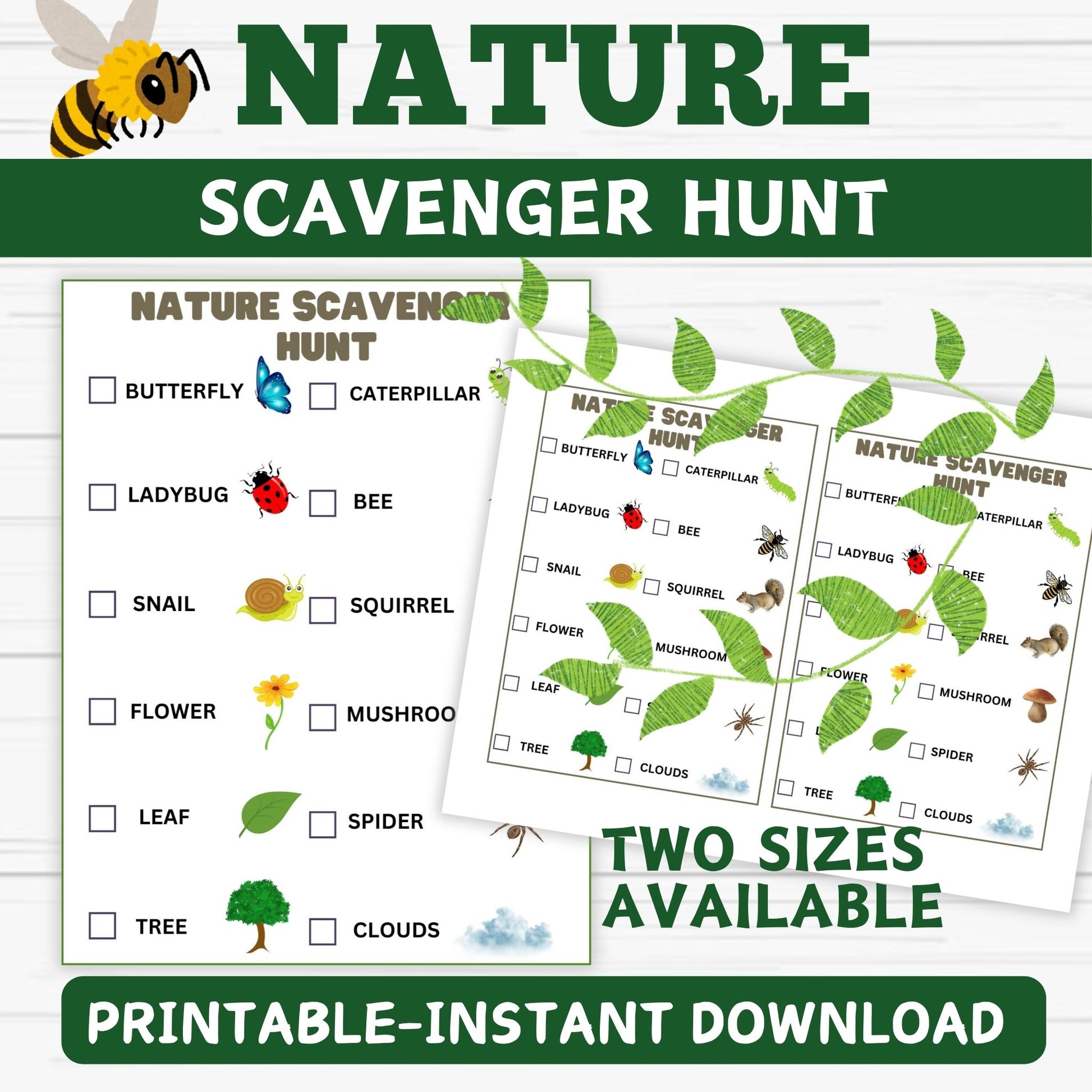 Printable Nature Scavenger Hunt Game | Outdoor Kids Activity | Instant Download Nature Walk Checklist | Backyard Park Forest Adventure
