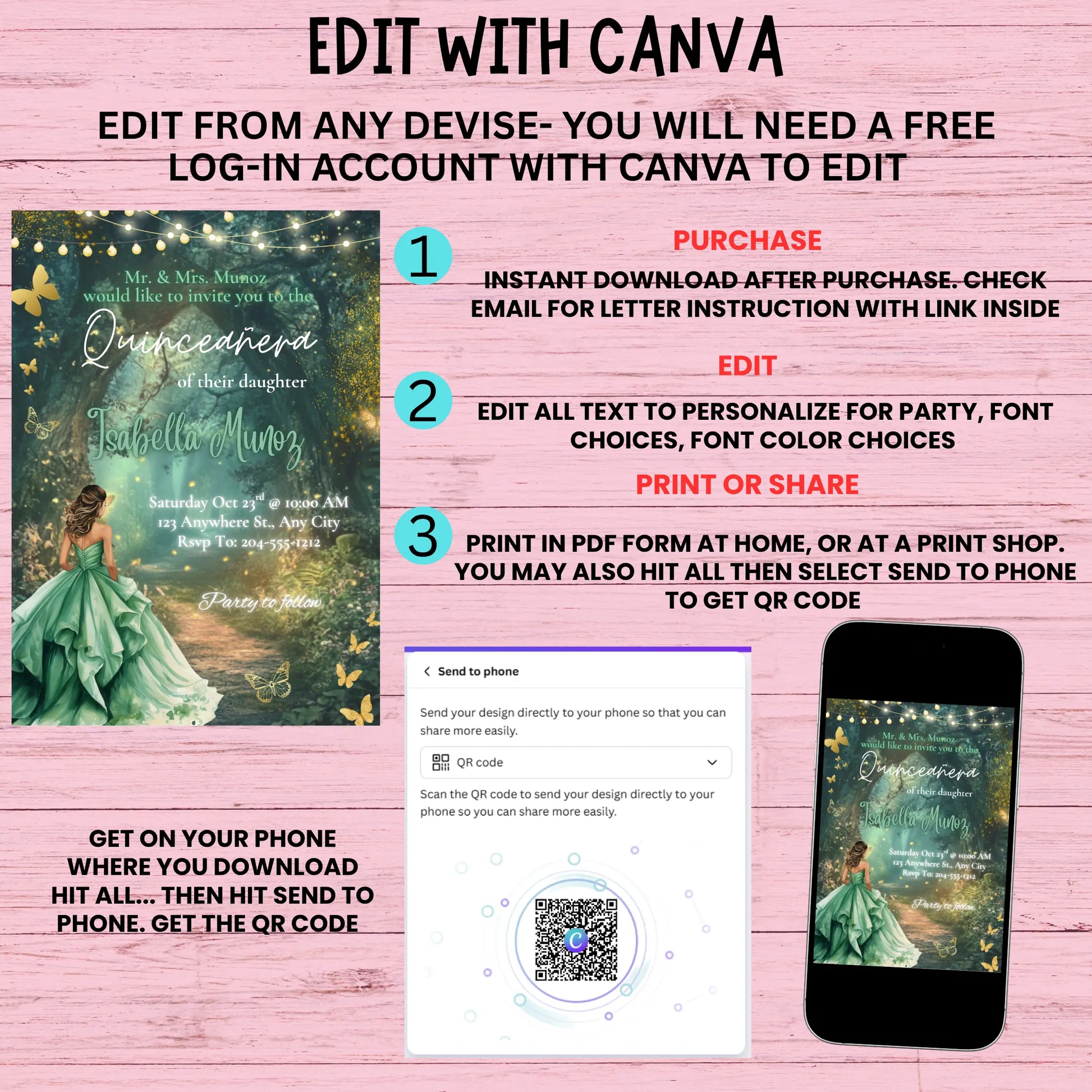  Editable Digital Invite, Instant Download,