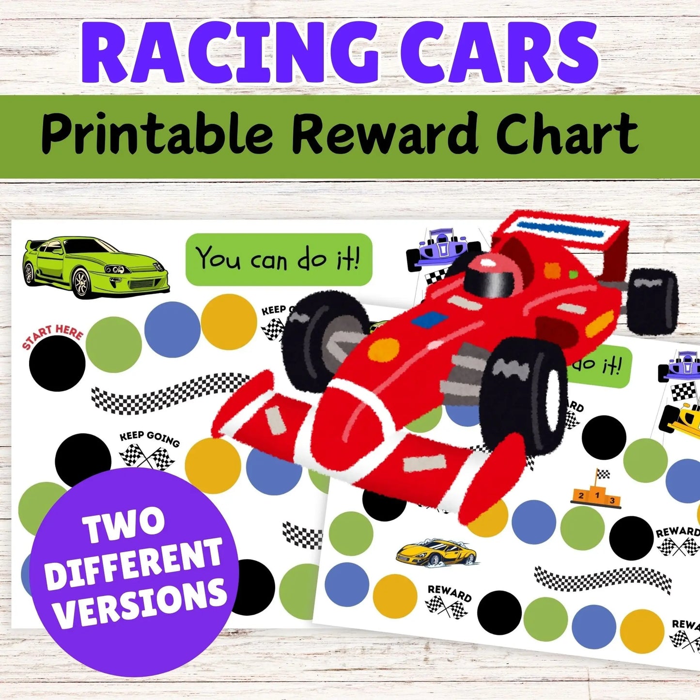 Racing Car Reward Chart- Kids Race Car Behavior Reward Charts Printable 