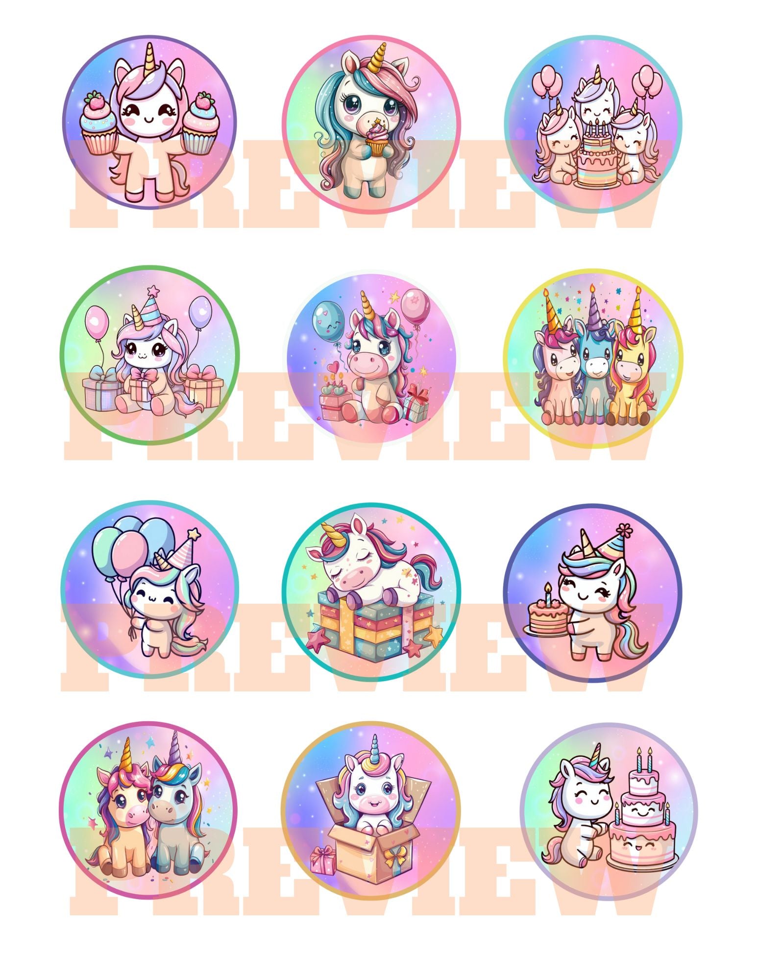 Pastel unicorn cupcake toppers printable