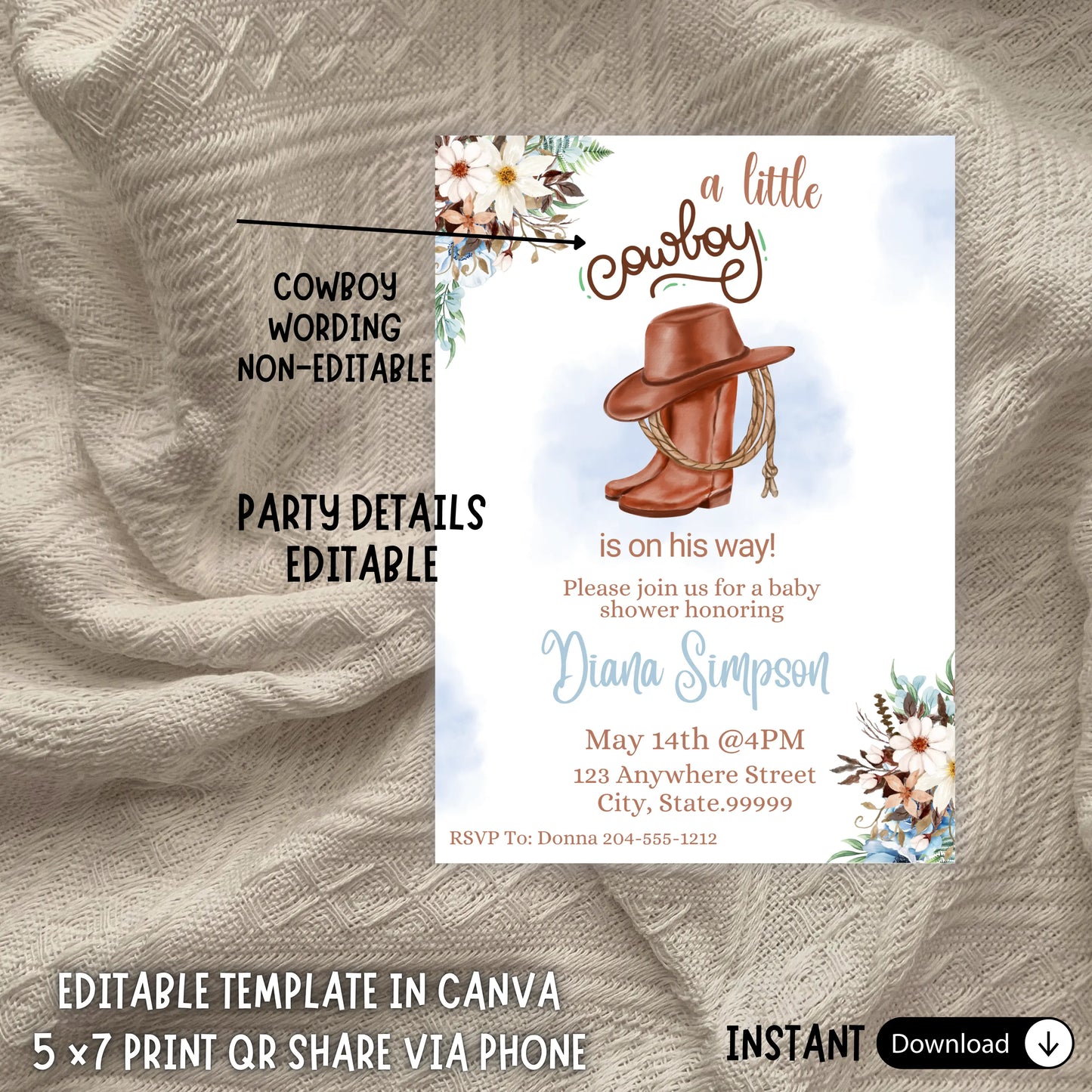Wild West baby invite
Editable invitation template