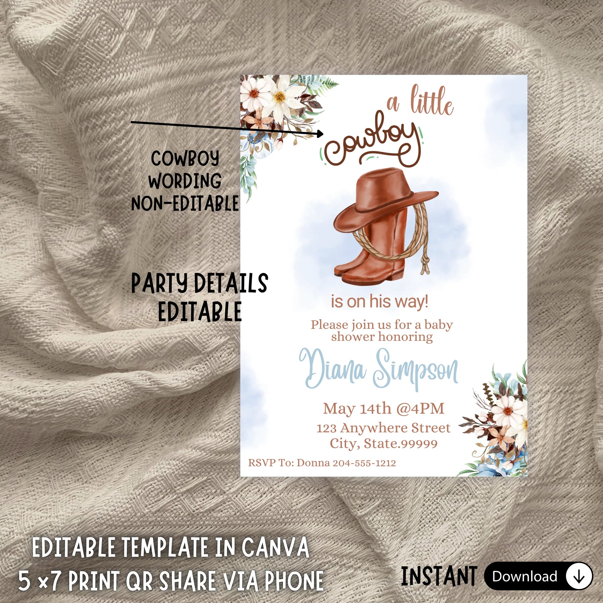 Wild West baby invite
Editable invitation template