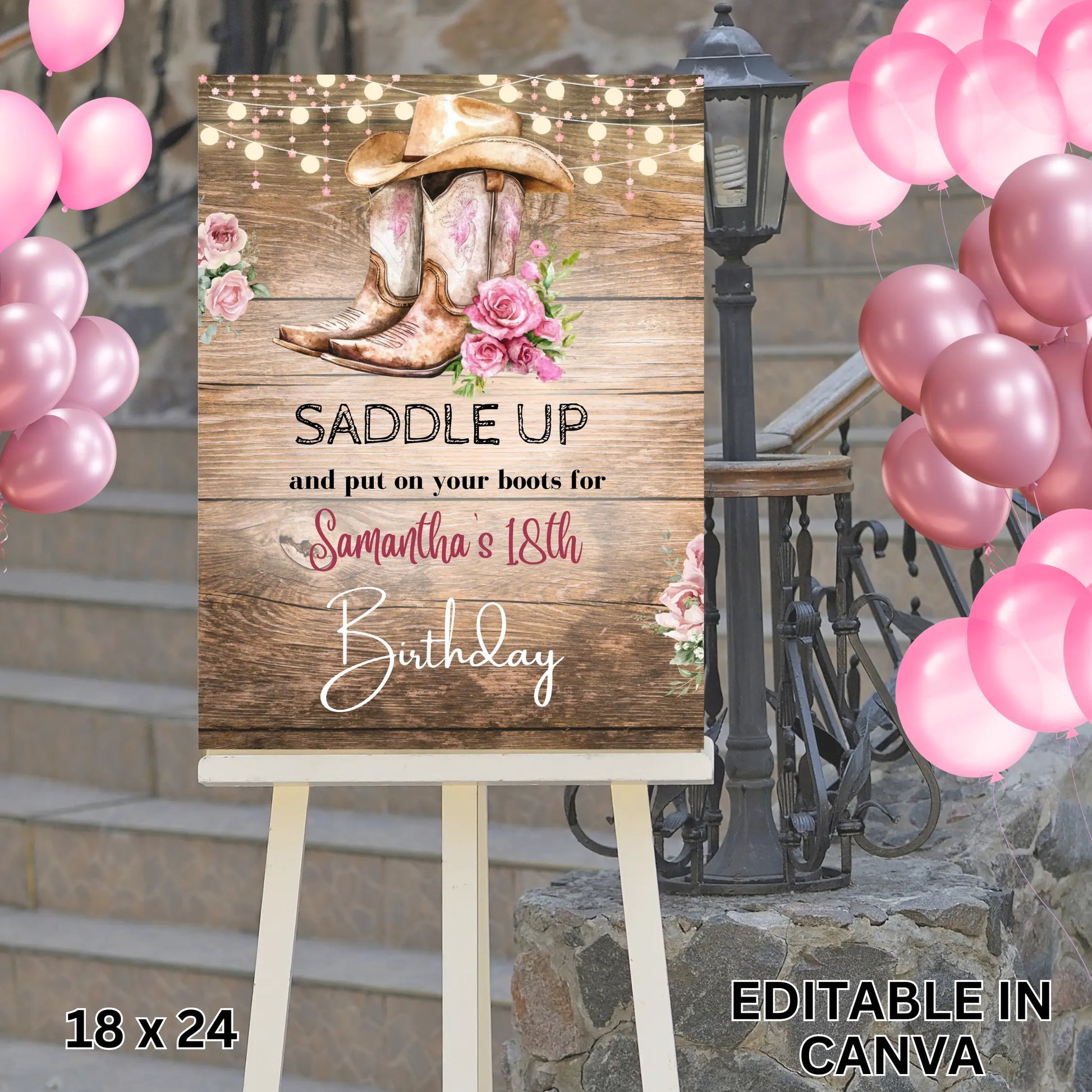 Editable Rustic Cowgirl Birthday Welcome Sign Template, Girls Western Party Decor, Printable Rodeo Welcome Poster, Digital Download, any age