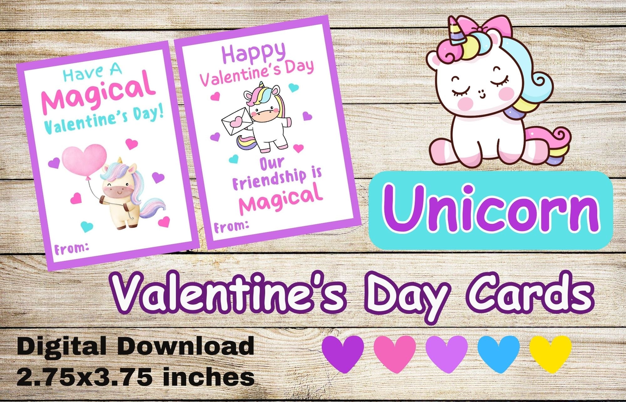 Unicorn Valentine's Day Cards- Instant Download – Girly Girl Tutus