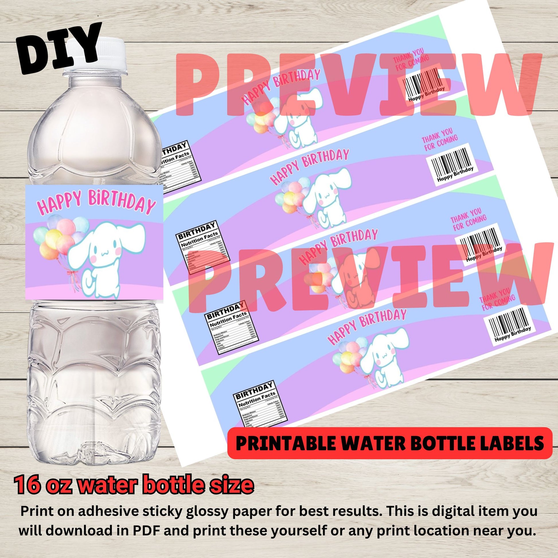 Cinnamoroll watter bottle labels