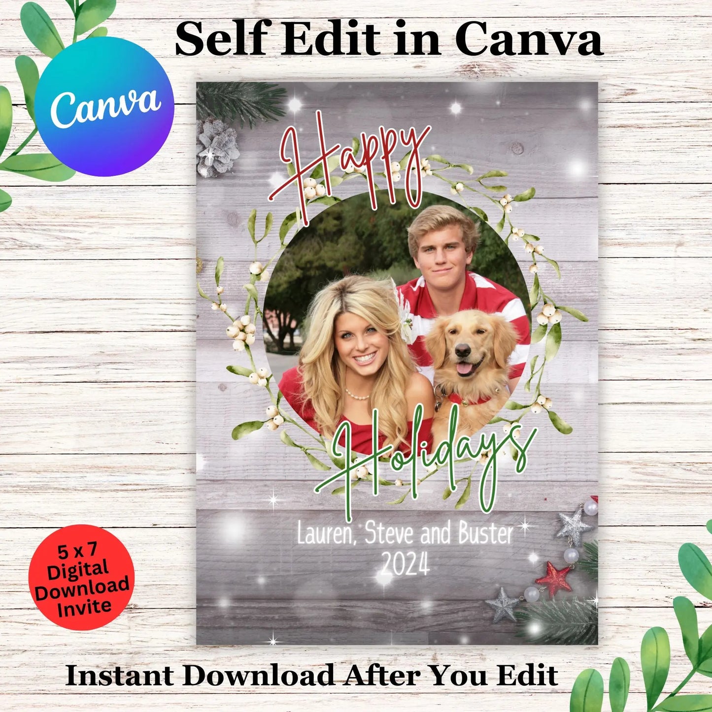Personalized Merry Christmas Photo Card Template | Modern Family Holiday Greeting | Instant Download Editable DIY Picture Card