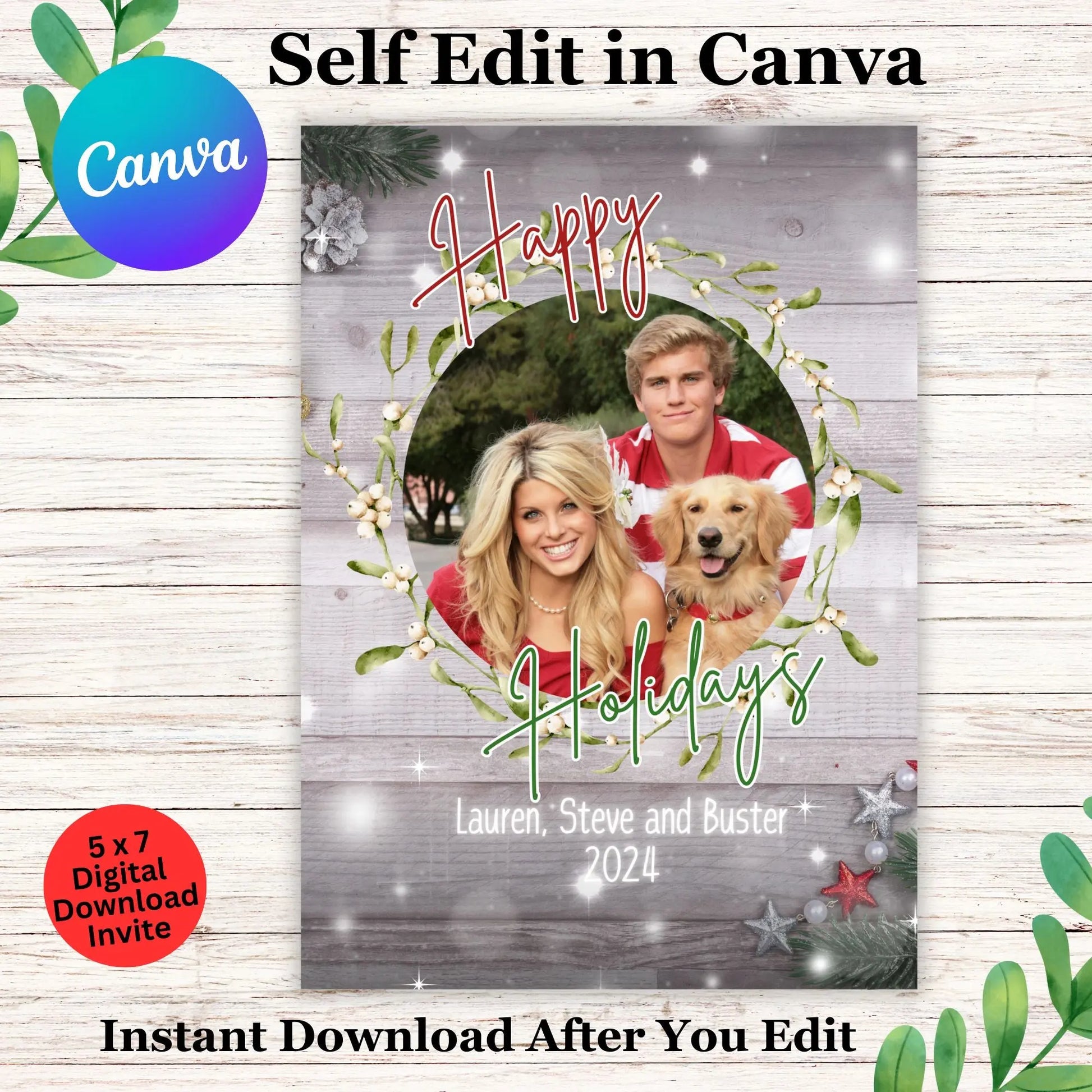 Personalized Merry Christmas Photo Card Template | Modern Family Holiday Greeting | Instant Download Editable DIY Picture Card