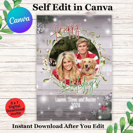 Personalized Merry Christmas Photo Card Template | Modern Family Holiday Greeting | Instant Download Editable DIY Picture Card