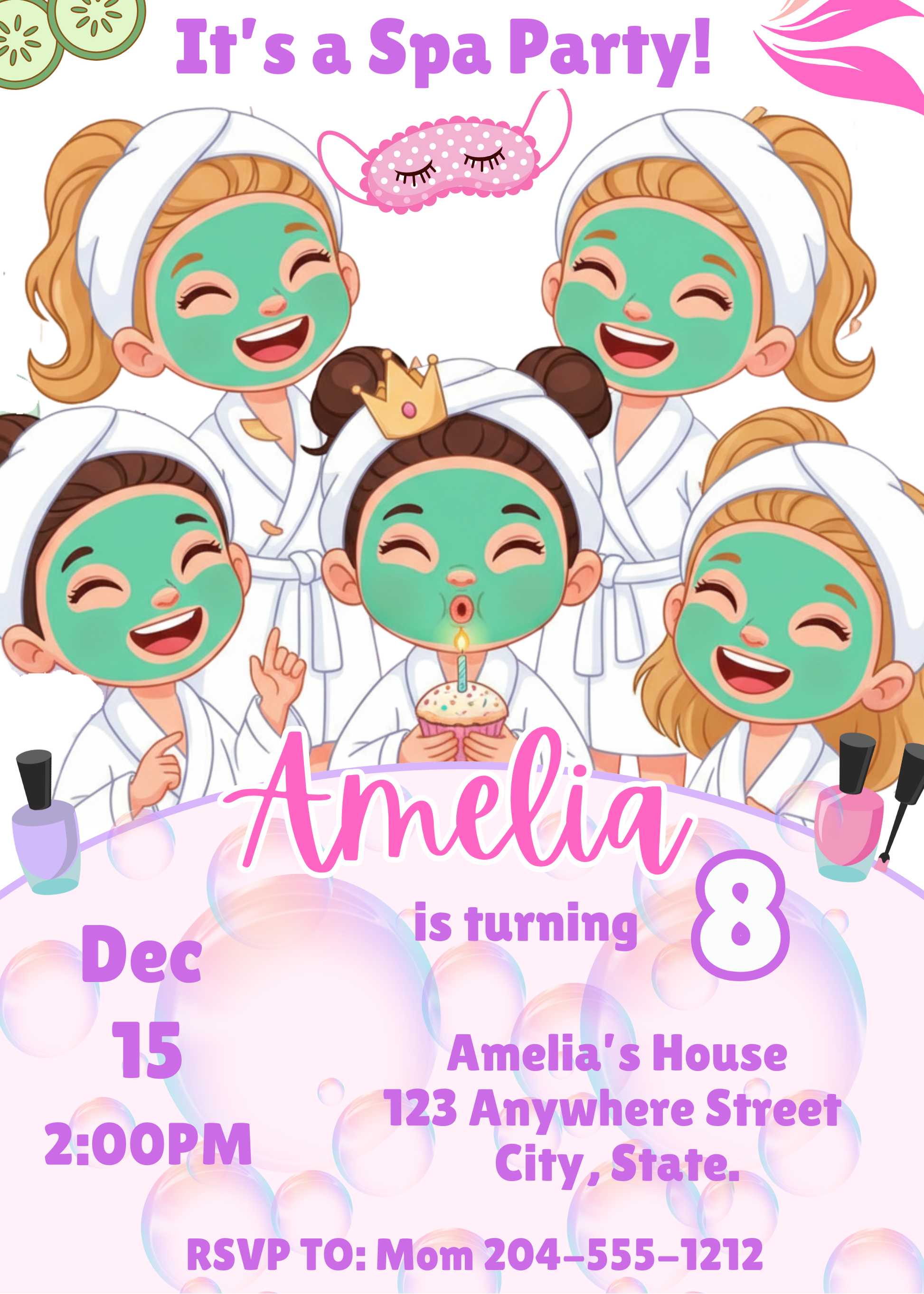 Digital Download, Printable, Tween Birthday Party Invite, Instant Access, Girls Spa birthday