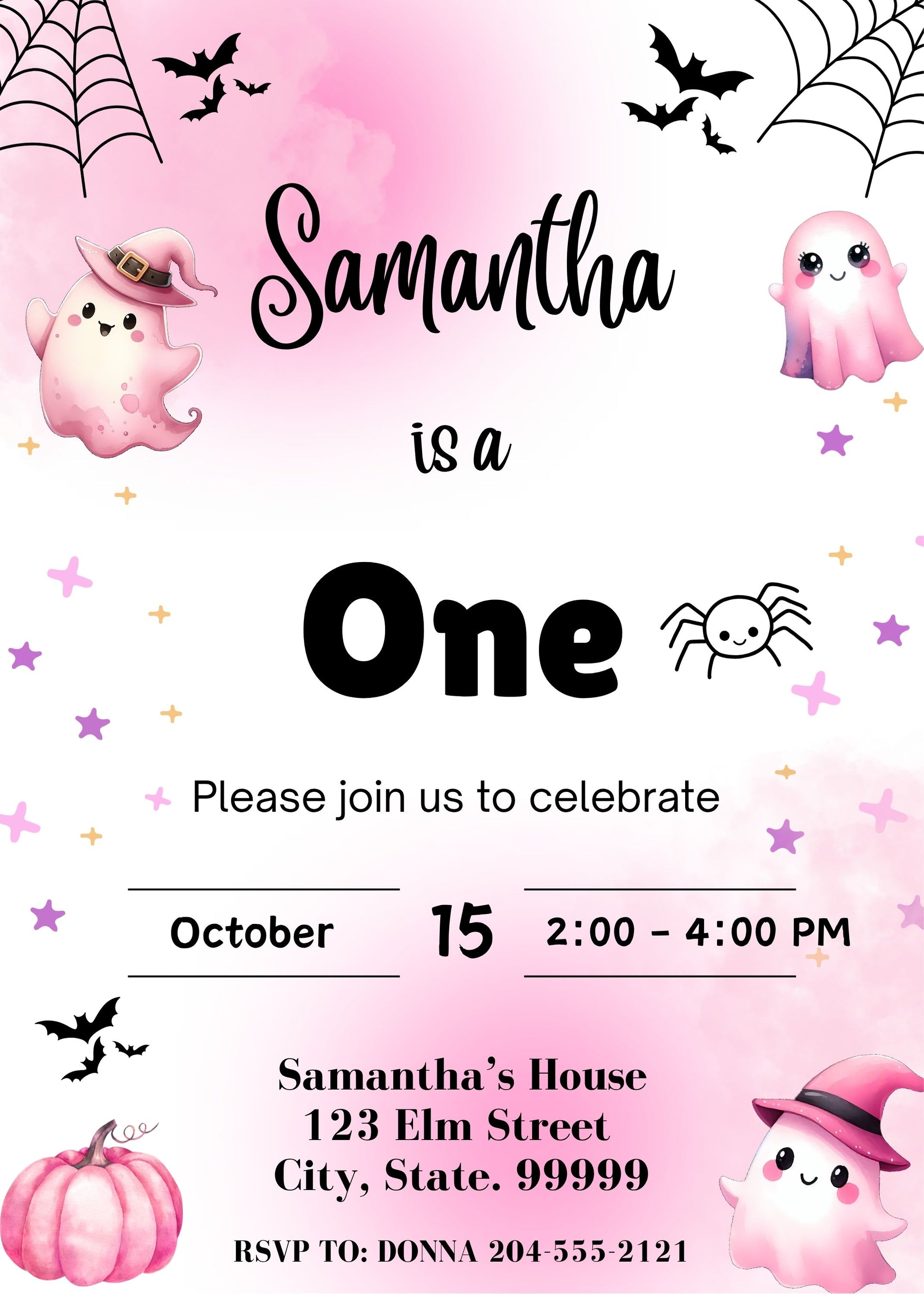 halloween birthday invitation template pink