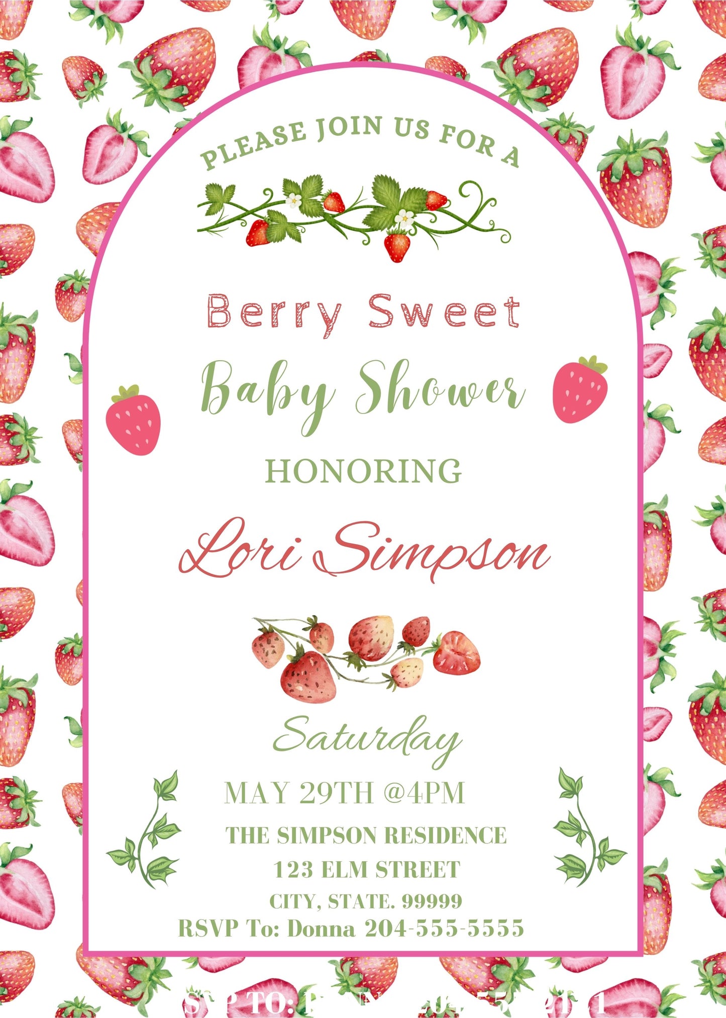 strawberry themed baby shower invite 