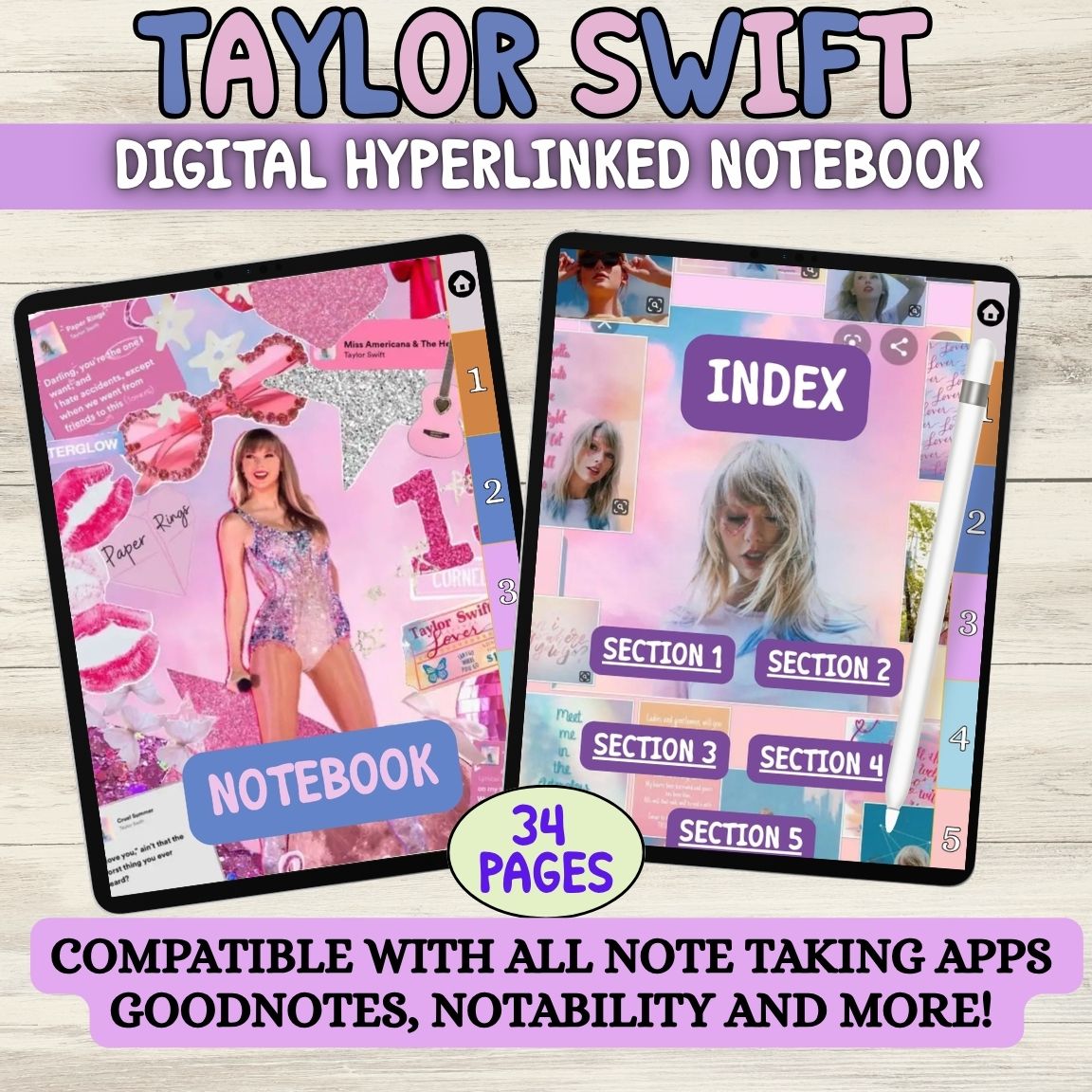 The Eras" Digital Notebook & Planner | Ultimate Swiftie Merch | Aesthetic Notetaking PDF | iPad, GoodNotes, Notability | Instant Download