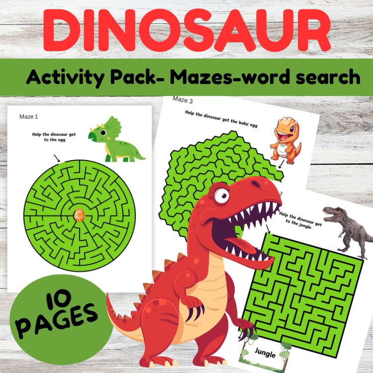 Dinosaur Printable Coloring and Maze Pages | Dino Activity Sheets for Kids | Preschool Fun | Instant Digital Download
