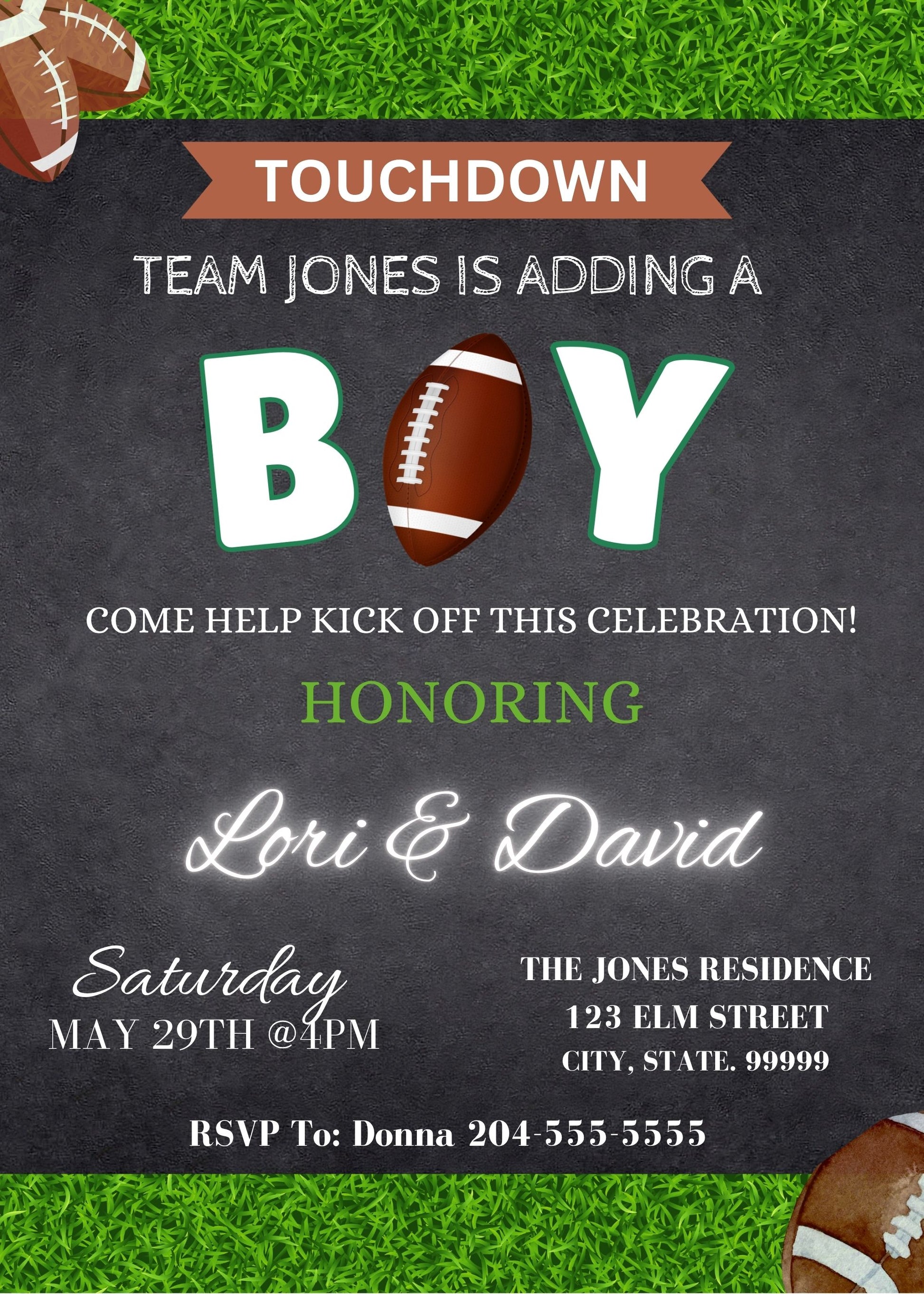 editable touchdown baby shower for boy
