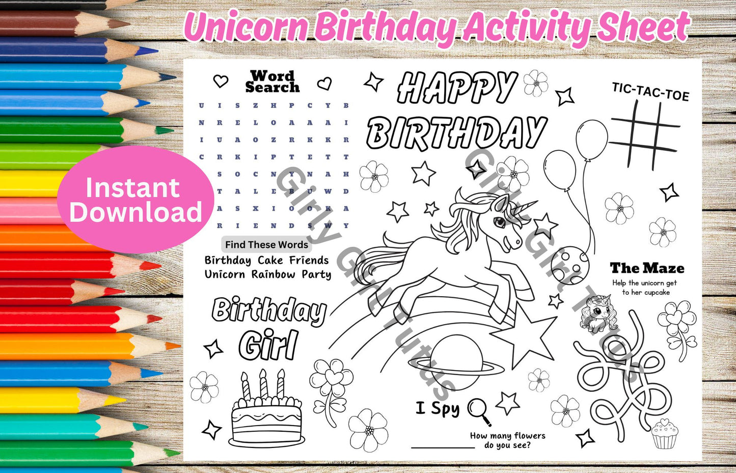 Magical Unicorn Activity & Coloring Pages for Kids | Printable Games, Puzzles, and Sheets | Instant Digital Download