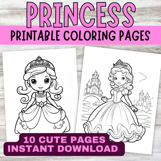 Cute Enchanted Princess Coloring Book: 10 Page Printable Activity Pack