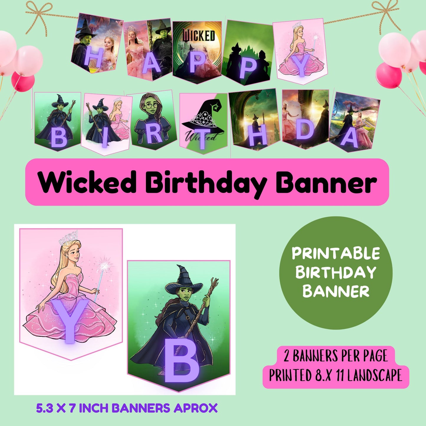 DIY Wicked Birthday Banner | Instant Download Party Decorations | Good Witch & Bad Witch Theme