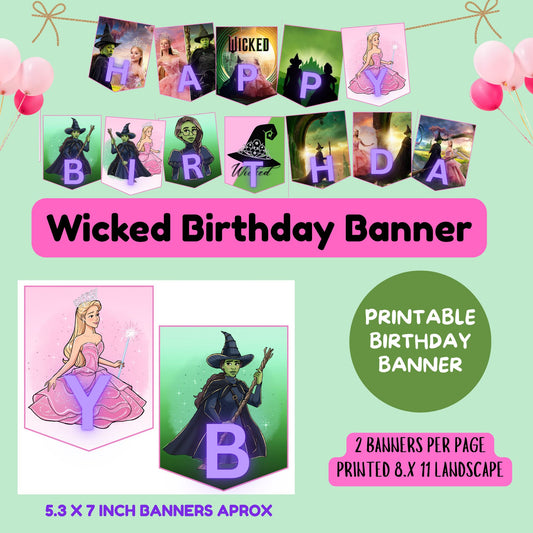 DIY Wicked Birthday Banner | Instant Download Party Decorations | Good Witch & Bad Witch Theme
