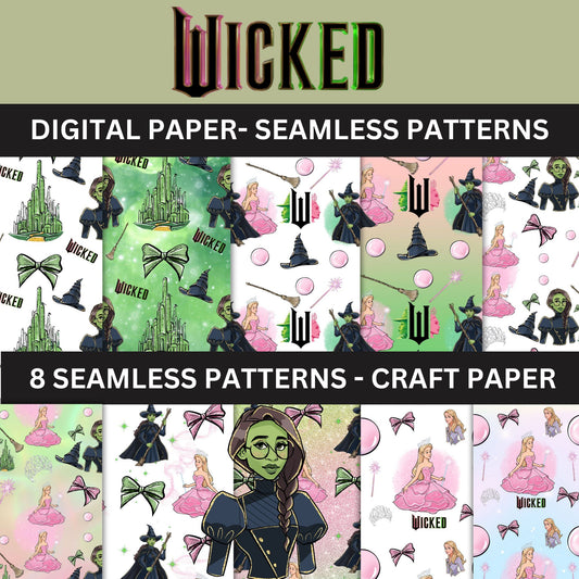 Wicked Movie Inspired Seamless Digital Paper- Scrapbooking, Elphaba, Glinda, Wicked musical