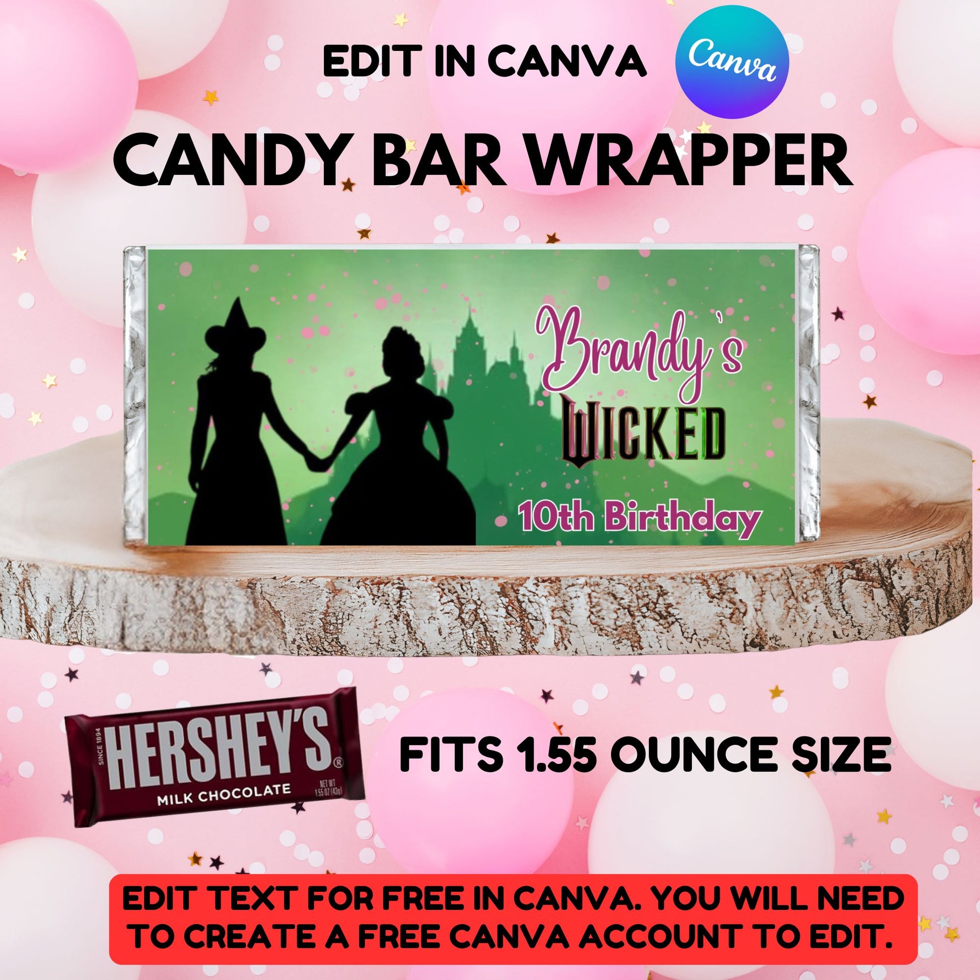 Editable Wicked Movie Chocolate Bar Label - DIY Printable Party Favor Wrappers