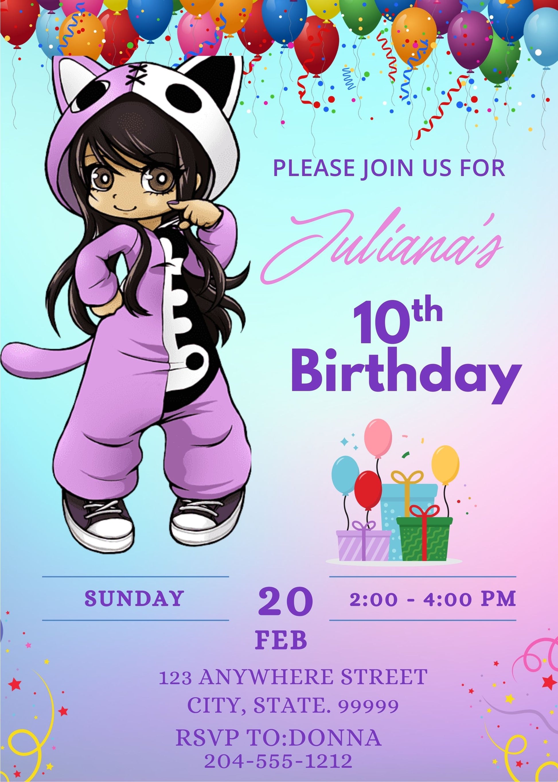 gamer girl birthday invite template 