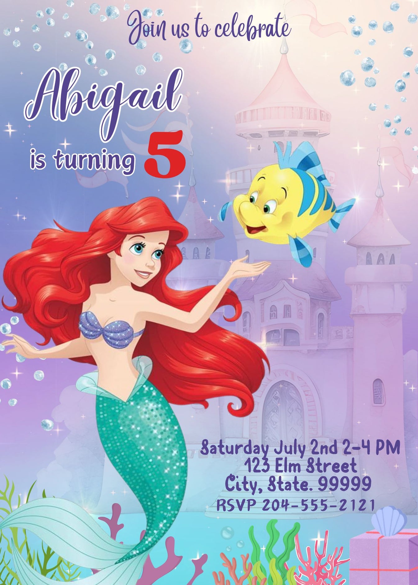 Ariel Princess Birthday Invitation - Printable – Girly Girl Tutus