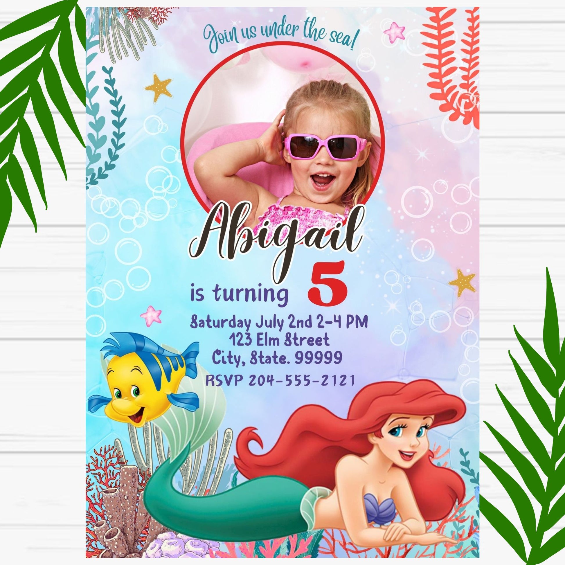 Little Mermaid Ariel Birthday Invitation - Printable