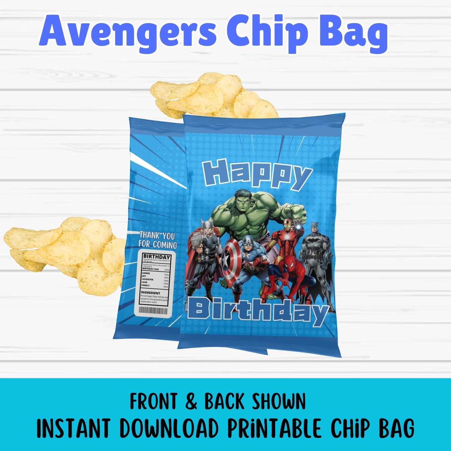 Avengers Printable Chip Bags - Birthday Avengers Chip Bags - Instant Download  