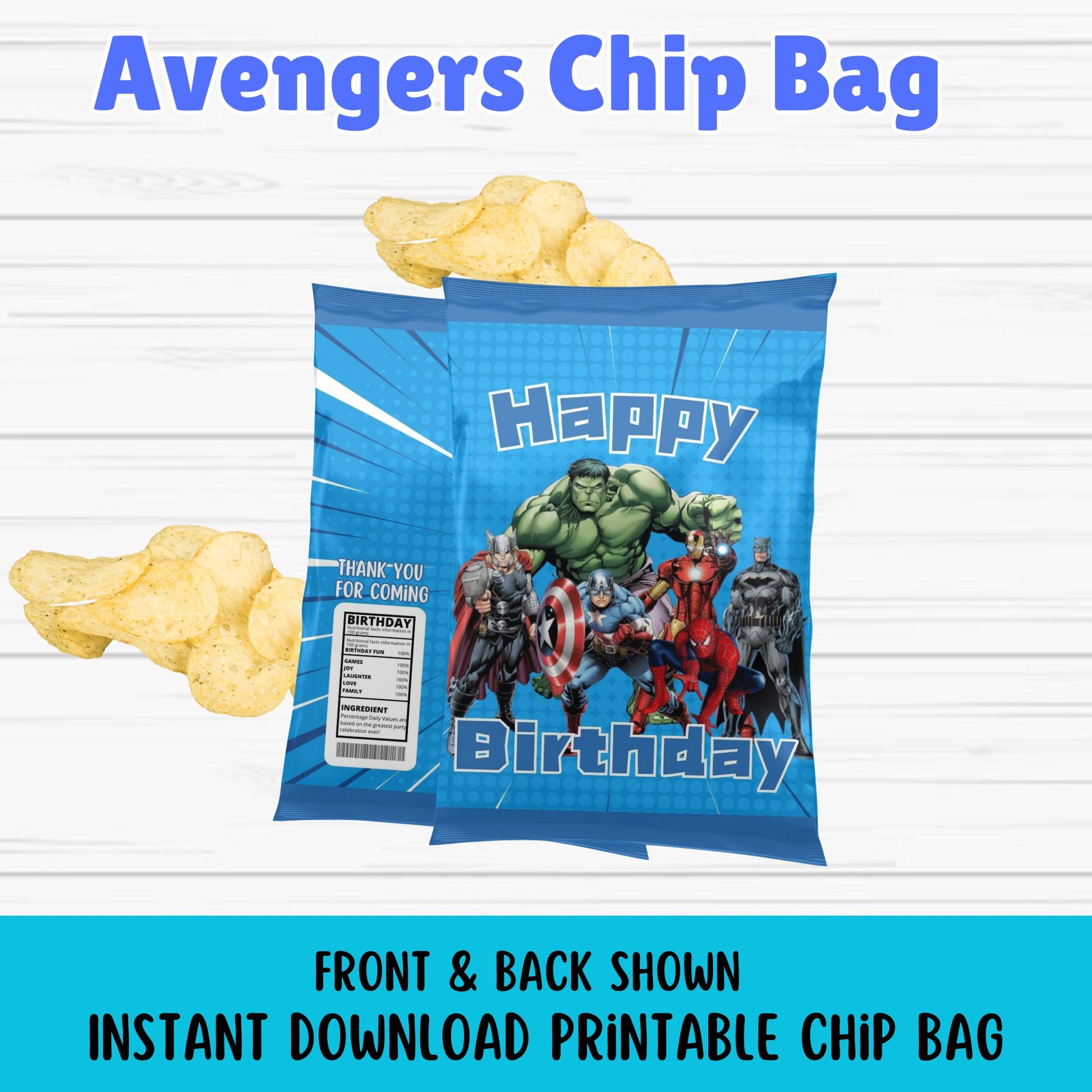 Avengers Printable Chip Bags - Birthday Avengers Chip Bags - Instant Download  