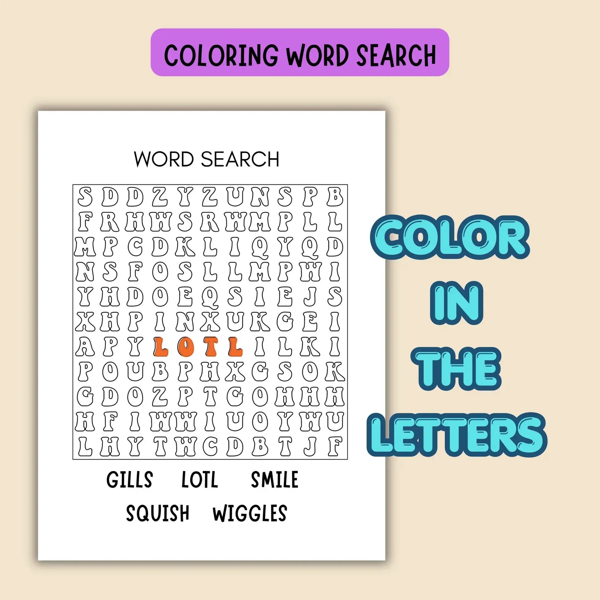 "Axolotl I Spy printable game showing various small axolotl illustrations for children to find and count."