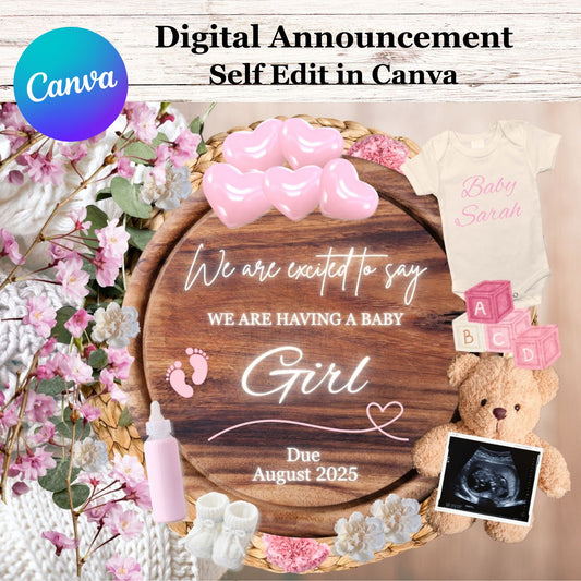 Editable It's a Girl Boho Baby Announcement - Cute Boho Baby Announcement Template 
