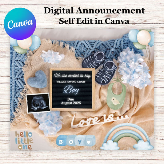 Blue Boy Pregnancy Announcement Template - Social Medial Pregnancy Announcement 