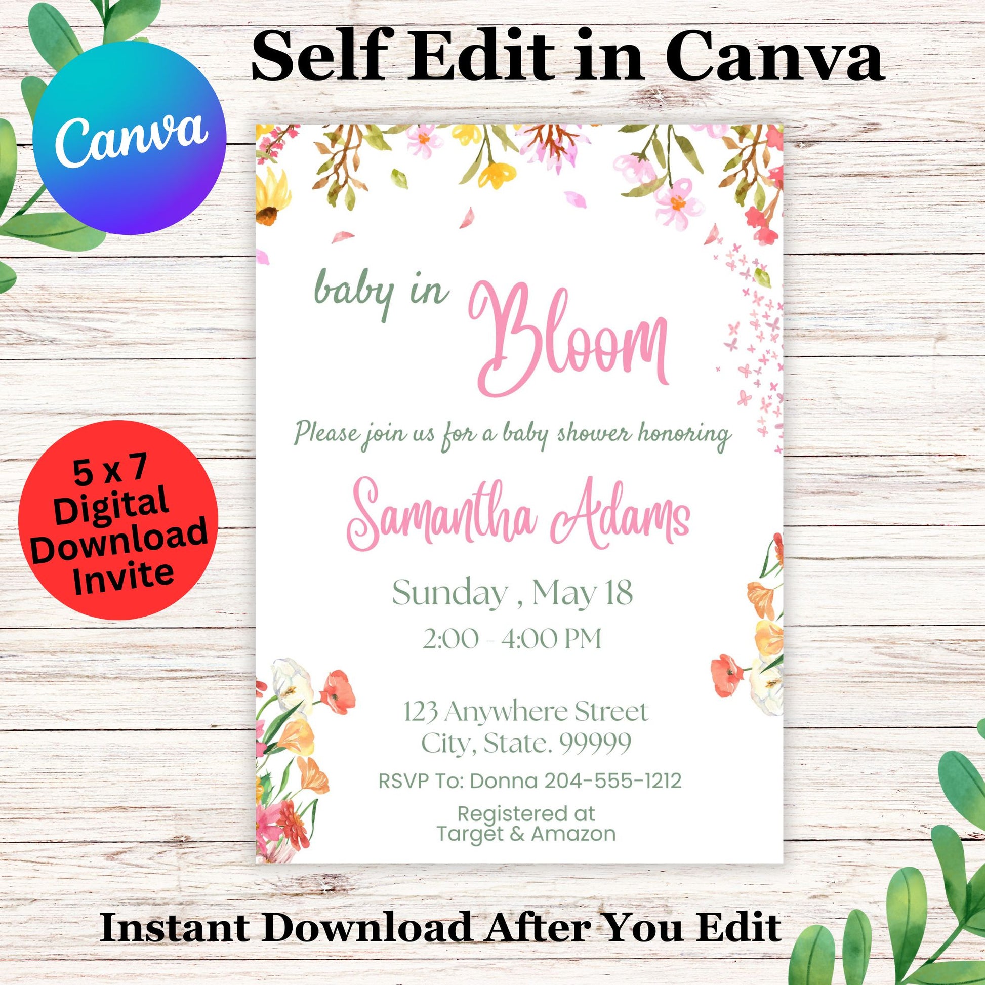 Baby in Bloom Wildflower Baby Shower Invitation Template - Printable Wildflower Baby Shower Invitation 