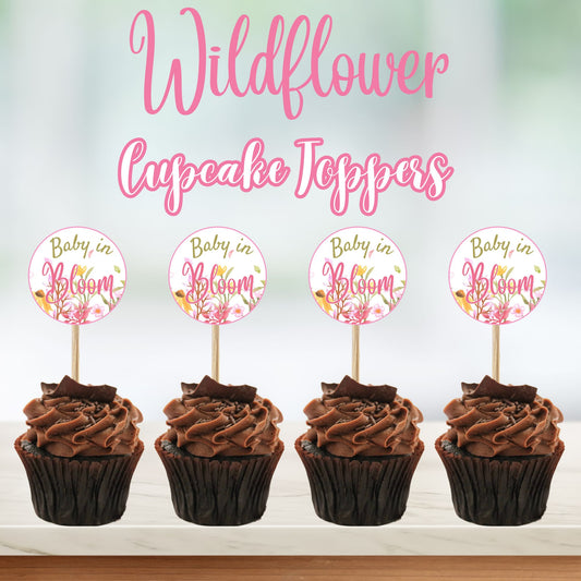 Baby in Bloom Wildflower Cupcake Toppers - Printable Baby in Bloom Cupcake Topper