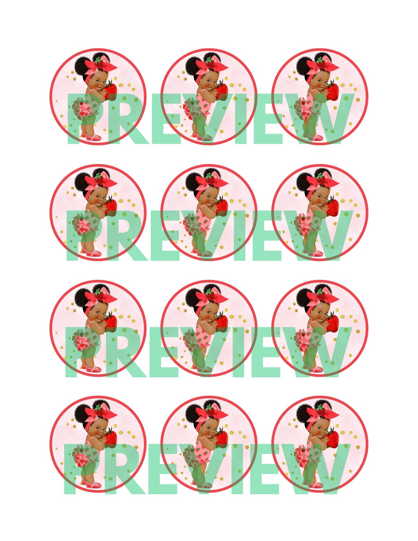strawberry baby shower theme cupcake toppers 