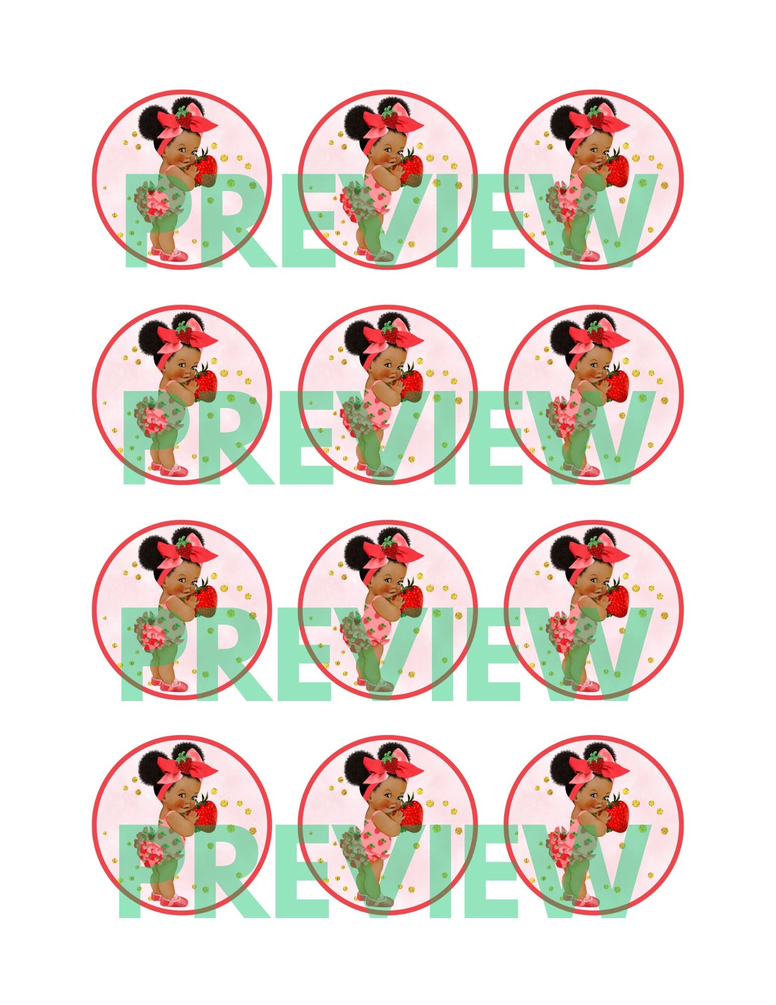 strawberry baby shower theme cupcake toppers 