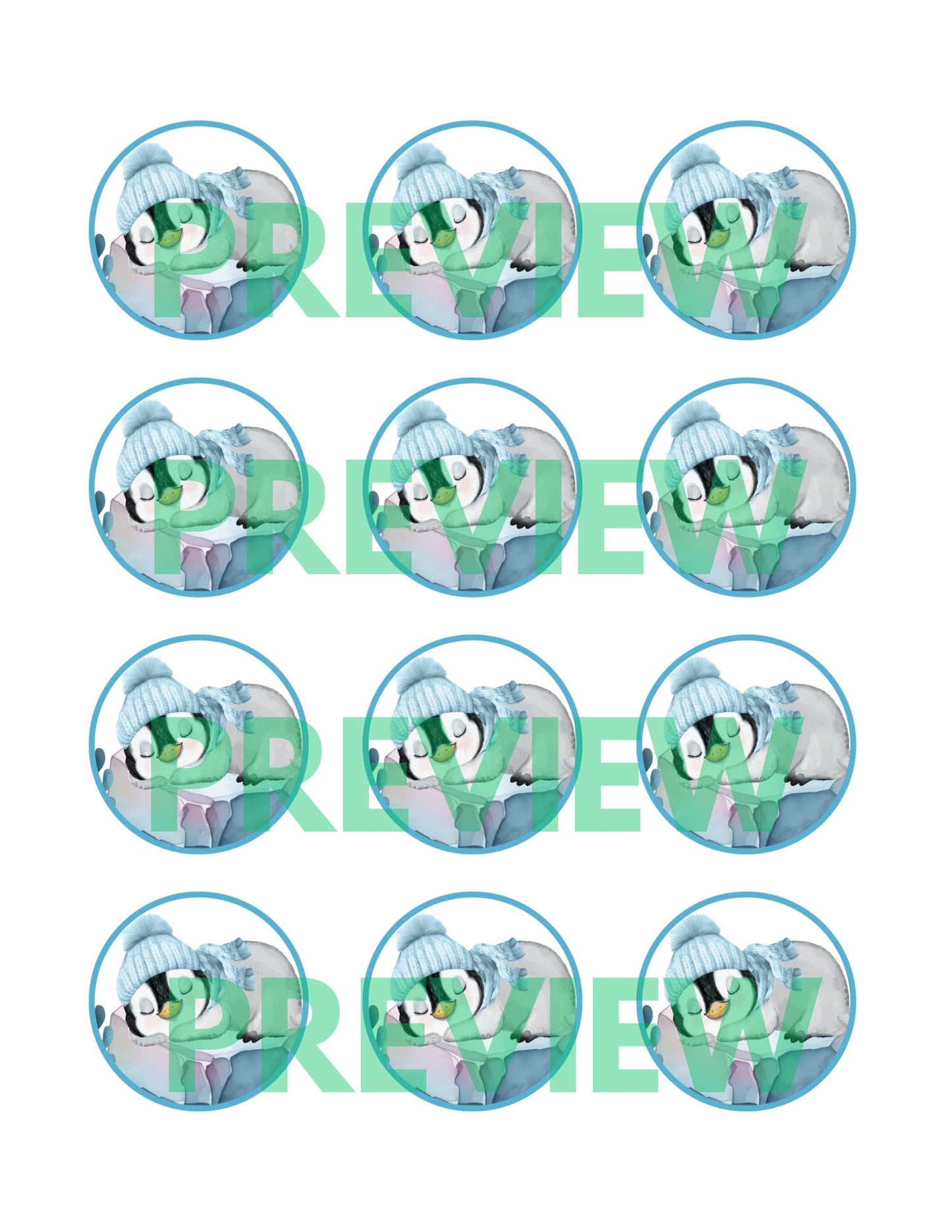 Winter Penguin Baby Shower Cupcake Toppers | Printable Blue & Gray Arctic Animal Theme | Editable Instant Download | Boy or Gender Neutral Decor