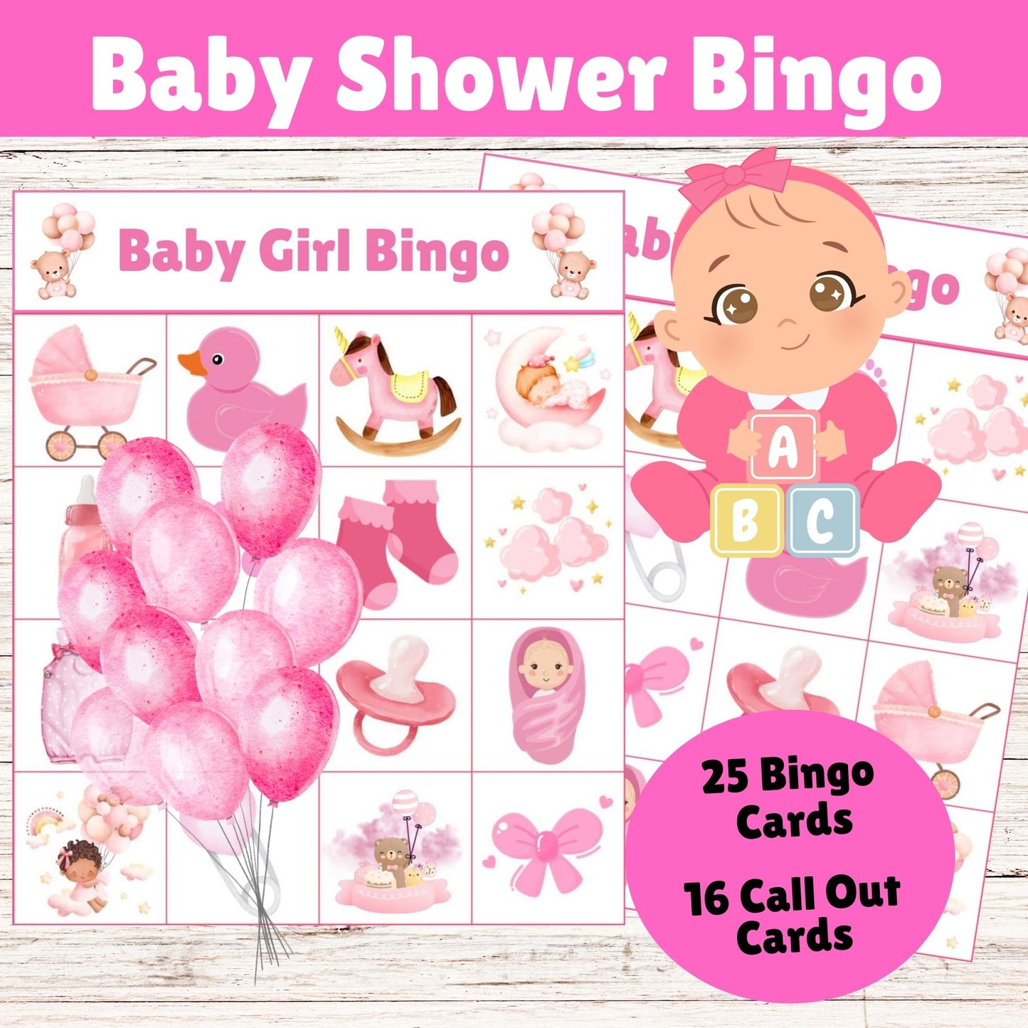 Baby Shower Girl Bingo Game - Printable Girl Baby Shower Game 