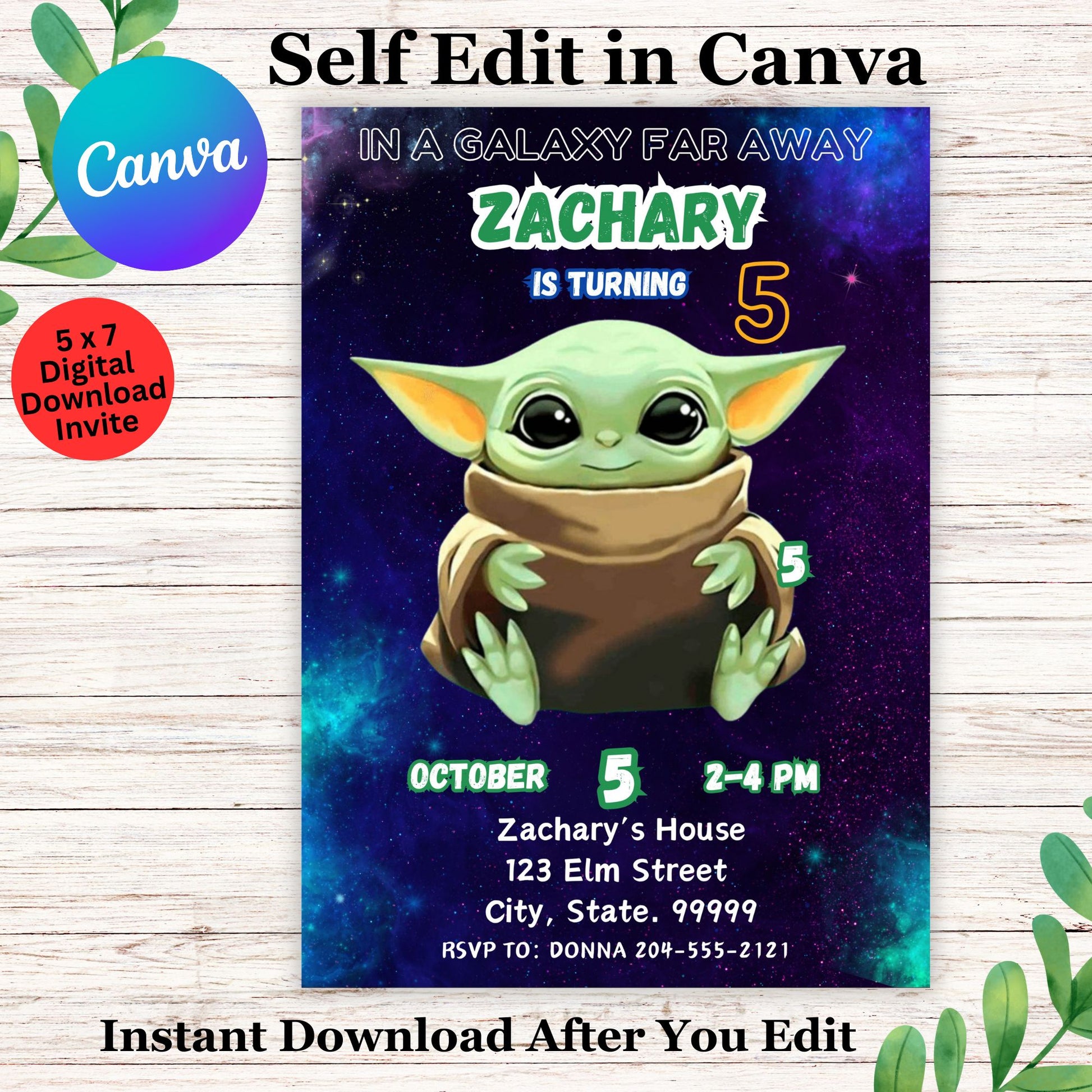 Baby Yoda Birthday Invitation for Kids Editable - Baby Yoda Birthday Invitation Template 